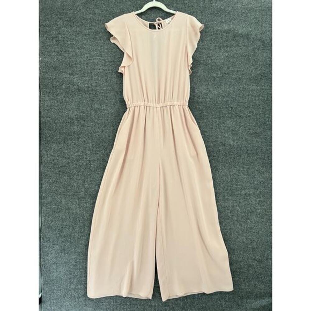 Wilfred Aritzia Fleurette Lucite Wide Leg Jumpsuit Womens M Blush Pink Ruffled